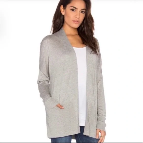 Vince Sweaters Vince Ribbed Hem Silk Cashmere Cardigan Gray